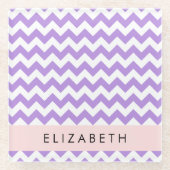 Paarse zigzag, Paarse Chevron, Jouw naam Glazen Onderzetter (Voorkant)