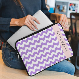 Paarse zigzag, Paarse Chevron, Jouw naam Laptop Sleeve