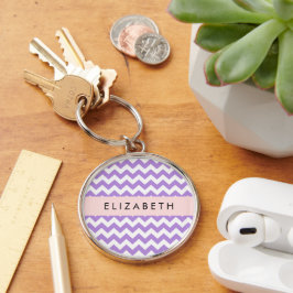Paarse zigzag, Paarse Chevron, Jouw naam Sleutelhanger