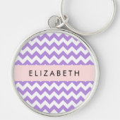 Paarse zigzag, Paarse Chevron, Jouw naam Sleutelhanger (Voorkant)