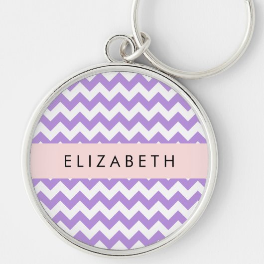 Paarse zigzag, Paarse Chevron, Jouw naam Sleutelhanger (Voorkant)