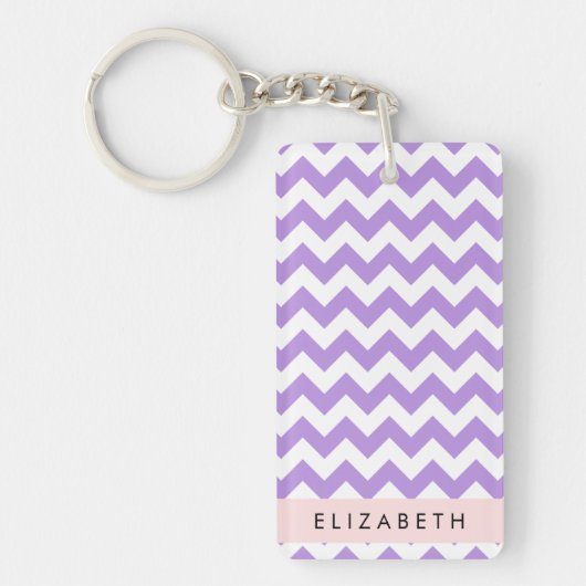 Paarse zigzag, Paarse Chevron, Jouw naam Sleutelhanger (Voorkant)