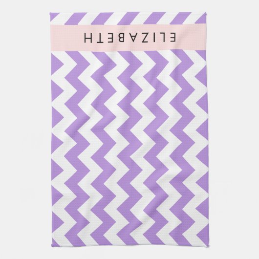 Paarse zigzag, Paarse Chevron, Jouw naam Theedoek (Verticaal)