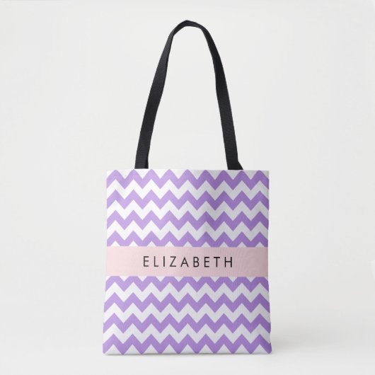 Paarse zigzag, Paarse Chevron, Jouw naam Tote Bag (Voorkant)