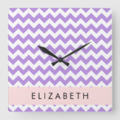 Paarse zigzag, Paarse Chevron, Jouw naam Vierkante Klok (Voorkant)
