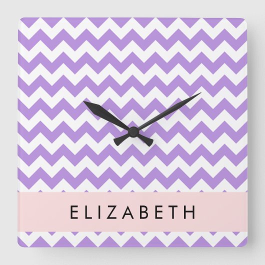 Paarse zigzag, Paarse Chevron, Jouw naam Vierkante Klok (Voorkant)