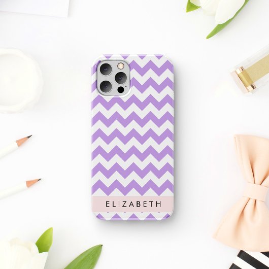 Paarse Zigzag, Paarse Chevron, Uw Naam iPhone 16 Hoesje