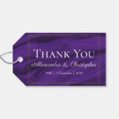 Paarse zijde en gouden bruiloft cadeaulabel (Achterkant Horizontaal)