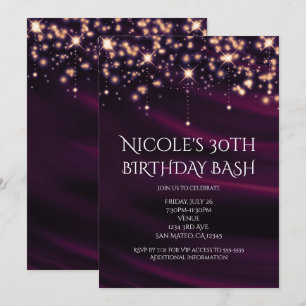Paarse Zijde & Goud Glans Feest Uitnodiging