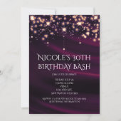 Paarse Zijde & Goud Glitter Glam Feest Uitnodiging (Voorkant)