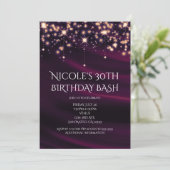 Paarse Zijde & Goud Glitter Glam Feest Uitnodiging (Staand voorkant)