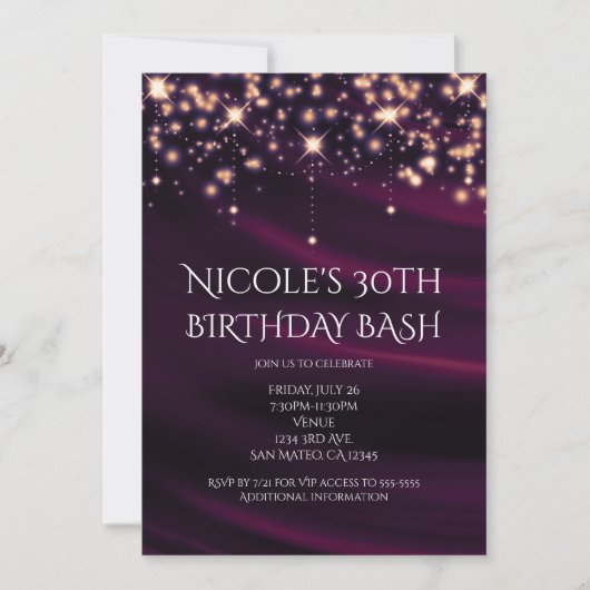 Paarse Zijde & goudsparkle Uitnodiging (Voorkant)