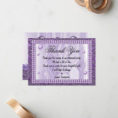 Paarse zijde, Paarse parels en Paarse Folie Dank u Notitiekaartje (Voorkant / Achterkant in situ)