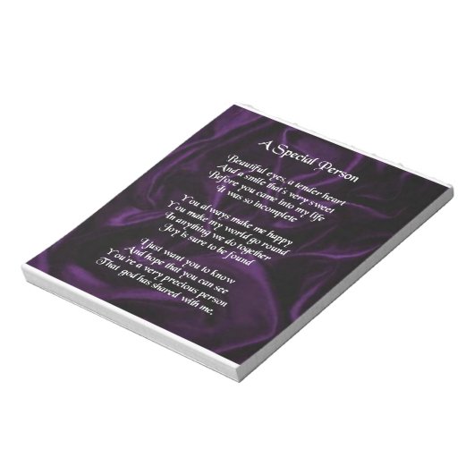 Paarse zijde - Speciaal gedicht Notitieblok (Linkerzijde)