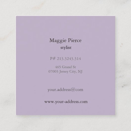 Paarse zijde vierkant Visitekaartje (Achterkant)