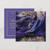 Paarse zijden stijl huwelijksuitnodiging kaart (Voorkant / Achterkant)