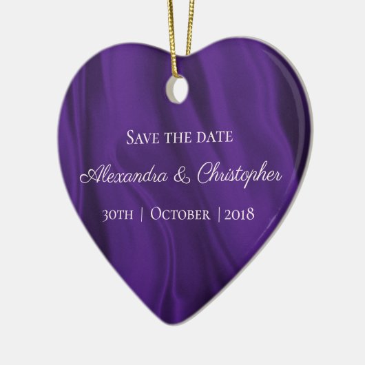 Paarse Zijderoute Bewaar de Datum Keramisch Ornament (Links)