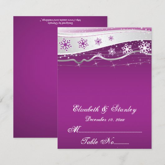 Paarse, zilsgrijze sneeuwvlok tafelkaart voor de b kaart (Voorkant / Achterkant)