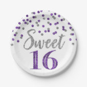 Paarse Zilver Confetti Sweet 16 Birthday Party Papieren Bordje (Voorkant)