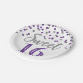 Paarse Zilver Confetti Sweet 16 Birthday Party Papieren Bordje (Gekanteld)