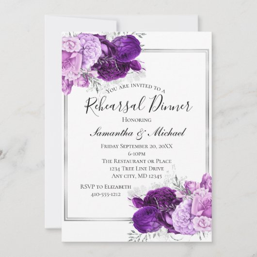 Paarse zilver Elegant repesial Dinner Kaart (Voorkant)