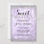 Paarse zilver Faux Glitter Lights Sweet 16 Kaart (Voorkant)