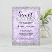 Paarse zilver Faux Glitter Lights Sweet 16 Kaart (Staand voorkant)
