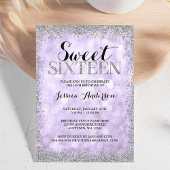 Paarse zilver Faux Glitter Lights Sweet 16 Kaart