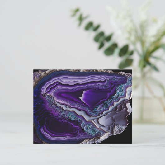 Paarse zilver Gemstone Acrylpour Art Briefkaart (Staand voorkant)