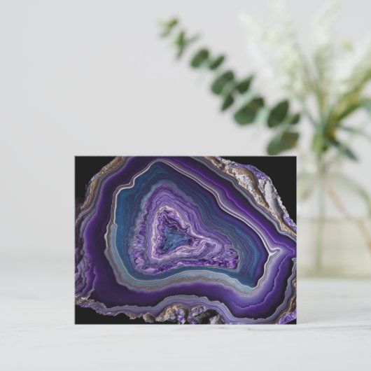 Paarse zilver Gemstone Acrylpour Art Briefkaart (Staand voorkant)