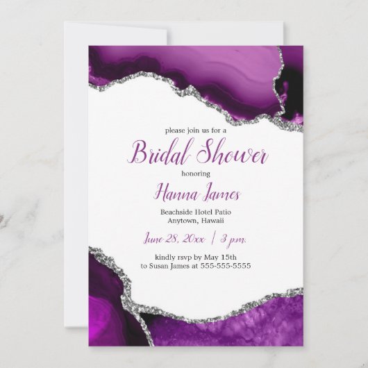 Paarse zilver Glitter Agate Vrijgezellenfeest Kaart (Voorkant)