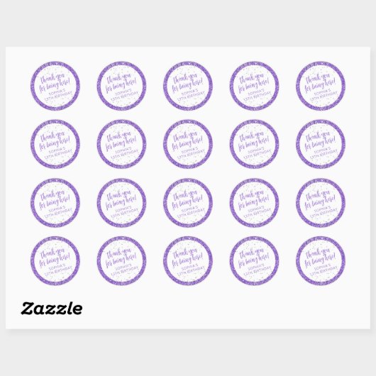 Paarse Zilver Glitter Confetti Dank u Ronde Sticker (Vel)