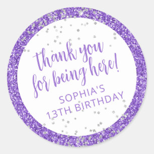 Paarse Zilver Glitter Confetti Dank u Ronde Sticker
