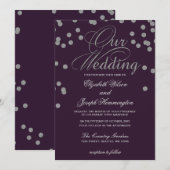 Paarse Zilver Glitter Confetti Elegant Wedding Kaart (Voorkant / Achterkant)