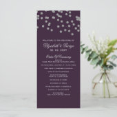 Paarse Zilver Glitter Confetti Elegant Wedding Programmakaart (Staand voorkant)