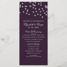 Paarse Zilver Glitter Confetti Elegant Wedding Programmakaart