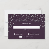 Paarse Zilver Glitter Confetti Elegant Wedding RSVP Kaartje (Voorkant)