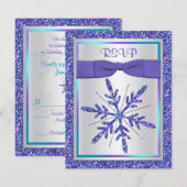 Paarse, Zilver Glitter Sneeuwvlok RSVP Kaart (Voorkant / Achterkant)