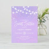 Paarse zilver Glitter Sparkles Sweet 16 Kaart (Staand voorkant)