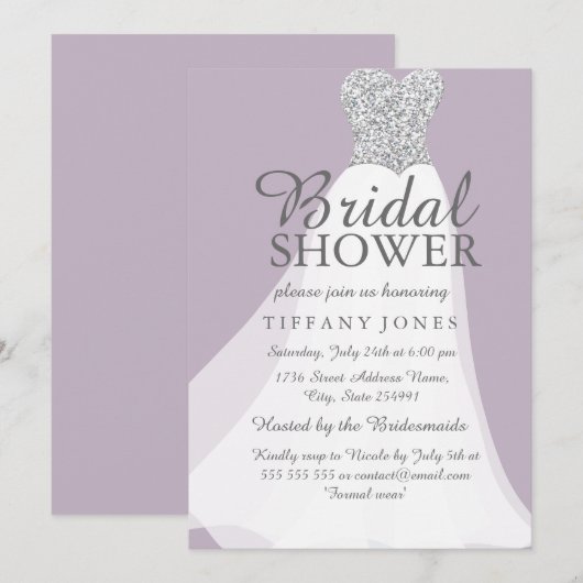 Paarse zilver Glitter White Dress Vrijgezellenfees Kaart (Voorkant / Achterkant)