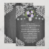 Paarse Zilver Gray Floral Rustic Jubileum Partij Kaart (Voorkant / Achterkant)