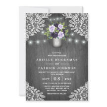 Paarse Zilver Grijs Bloemen Rustiek Mason Jar Wedd