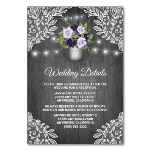 Paarse Zilver Grijs Bloemen Wedding Insert Kaarten