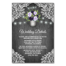 Paarse Zilver Grijs Bloemen Wedding Insert Kaarten