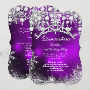 Paarse zilver Quinceanera 15e winter Wonderland Kaart