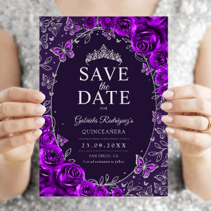 Paarse Zilver Quinceanera Bloemstuk Save The Date