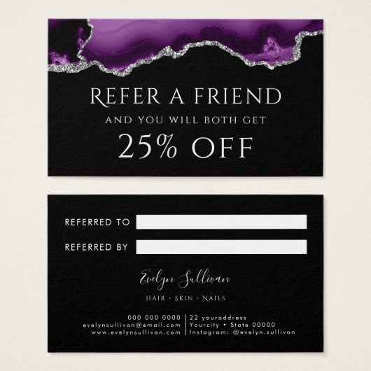 paarse zilveragaat Referral-Kaart Visitekaartje (Voorkant /achterkant)