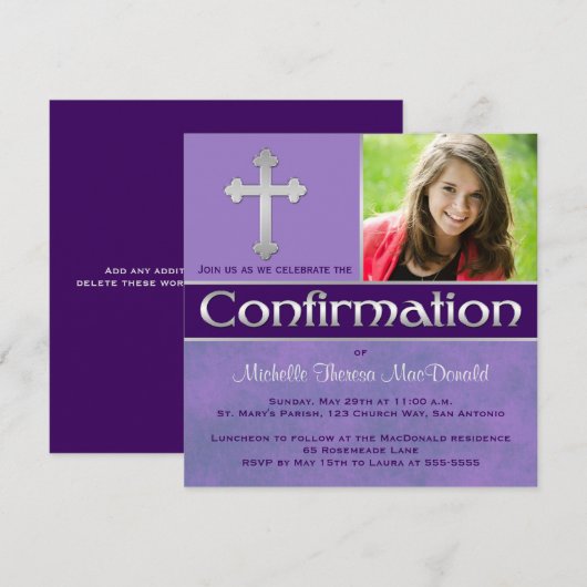 Paarse, Zilverbevestiging Foto uitnodigen Kaart (Voorkant / Achterkant)