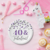 Paarse zilverConfetti 40 en Fabulous Birthday Papieren Bordje (Feest)
