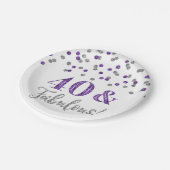 Paarse zilverConfetti 40 en Fabulous Birthday Papieren Bordje (Gekanteld)